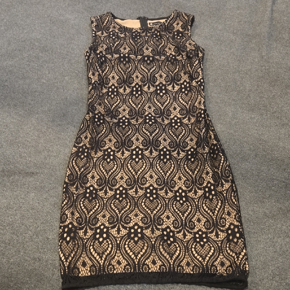 Minelli Black and Gold Sheath Cocktail Dress